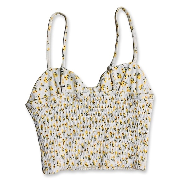 Forever 21 Bustier Smocked Tank Top in White + Yellow Floral Print | size Small - Picture 6 of 6